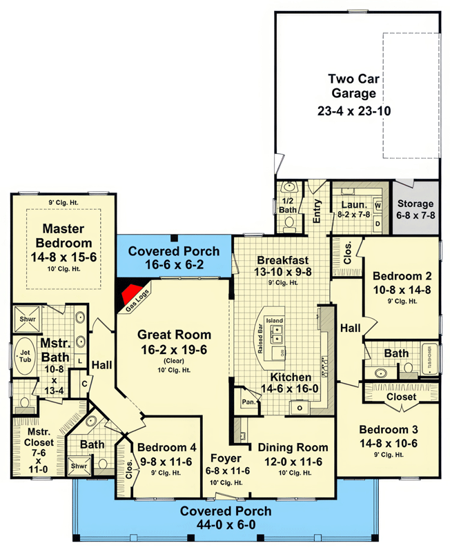 Plan 51372MM: Modern Farmhouse House Plan with 4 Bedrooms and 3 Baths - Floor Plan - Main Level - Country, Farmhouse, Modern Farmhouse