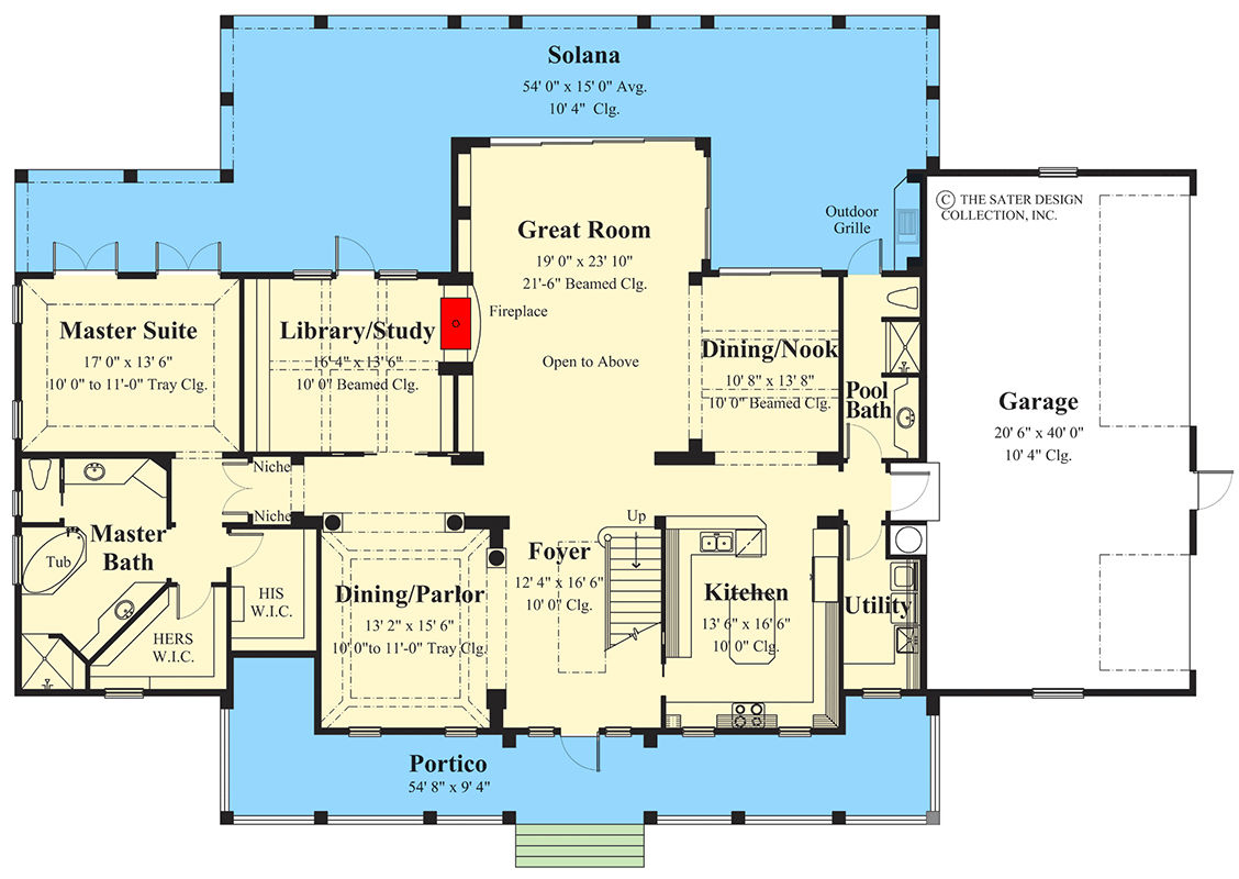 Plan 340150STR: Spacious 5-Bedroom Southern House Plan with Library and Outdoor Kitchen - Floor Plan - Main Level - Country, Farmhouse, Low Country, Modern Farmhouse, Southern