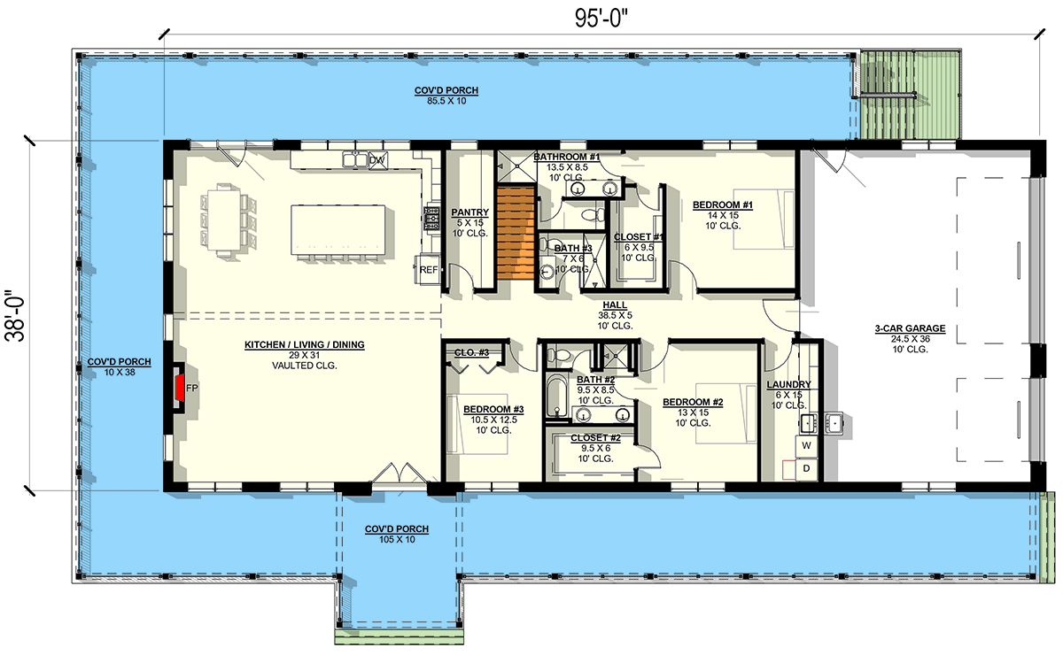 Plan 405103FDC: Seven Bedroom Barndominium House Plan with Wrap-Around Porch and Walkout Basement - Floor Plan - Main Level - Barndominium, Modern Farmhouse