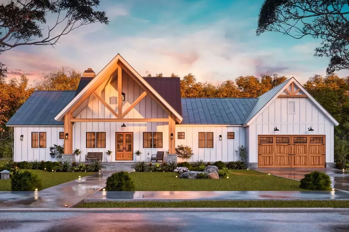 Modern Farmhouse Plan with 3 Beds, 3 Baths, and 2-Car Garage