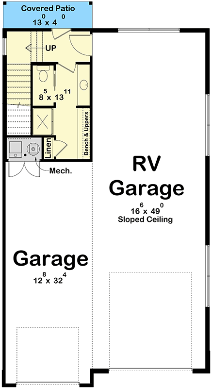 Plan 623608DJ: Contemporary Two-Car RV Garage House Plan with Second-Story Office Suite - Floor Plan - Main Level - Contemporary, Mountain