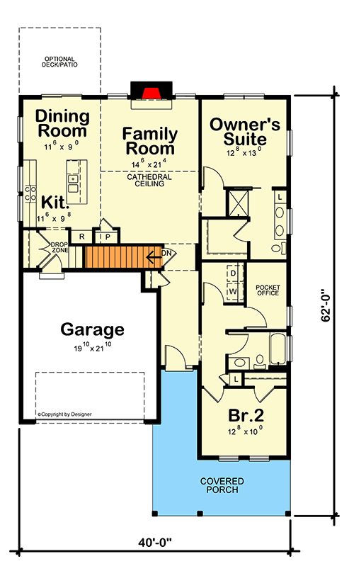 Plan 42730DB: Craftsman House Plan with 2 Beds and Main Level Living - Floor Plan - Main Level - Craftsman, Traditional