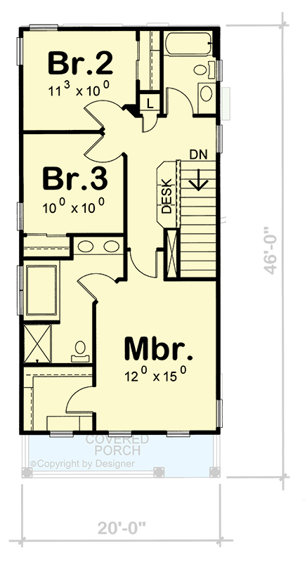 Plan 42736DB: Two-Story Cottage House Plan with Efficient Layout - Floor Plan - 2nd Floor - Cottage, Tudor
