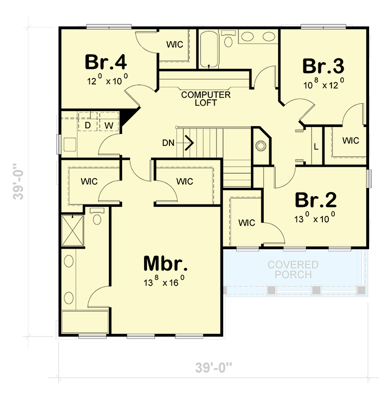 Plan 42737DB:  Craftsman House Plan with 3 Bedrooms Den and 2-Car Garage - Floor Plan - 2nd Floor - Craftsman, Traditional