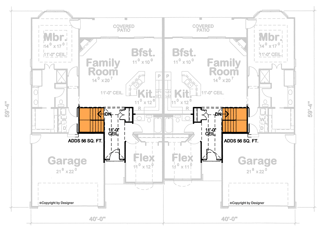 Plan 42739DB: Spacious Traditional Ranch Duplex House Plan with 4 Bedrooms and 4-Car Garage - Floor Plan - Basement Stairs Locaiton - Ranch, Traditional