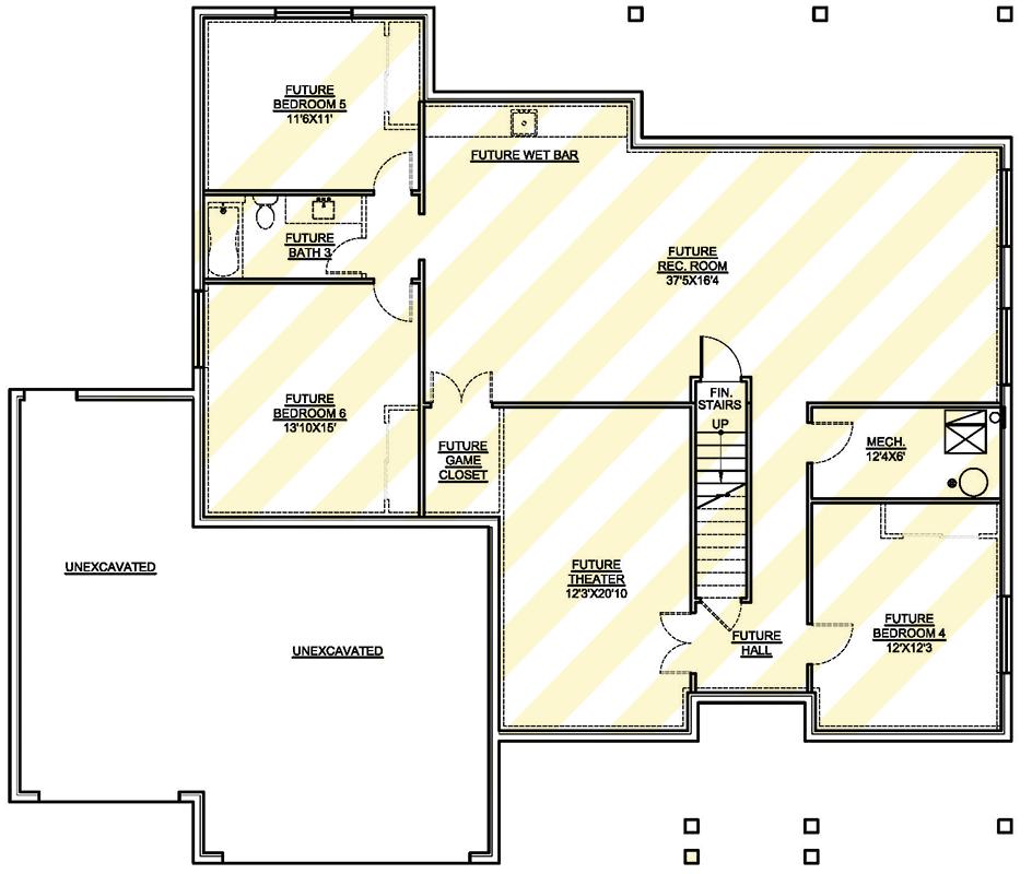 Plan 370053SEN: New American House Plan with 3 Bedrooms and 3-Car Garage - Floor Plan - Unfinished Basement Level - Country, Craftsman, Modern Farmhouse, Mountain, New American