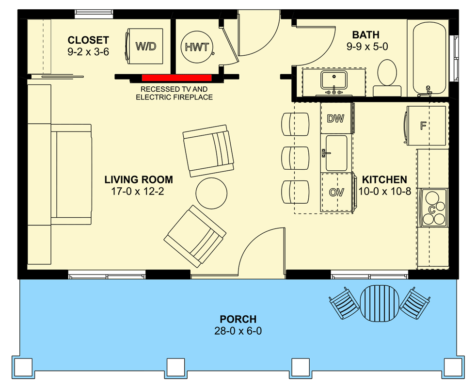 Plan 67851MG: Modern Farmhouse Studio House Plan with Large Covered Front Porch - Floor Plan - Main Level - Country, Craftsman, Modern Farmhouse