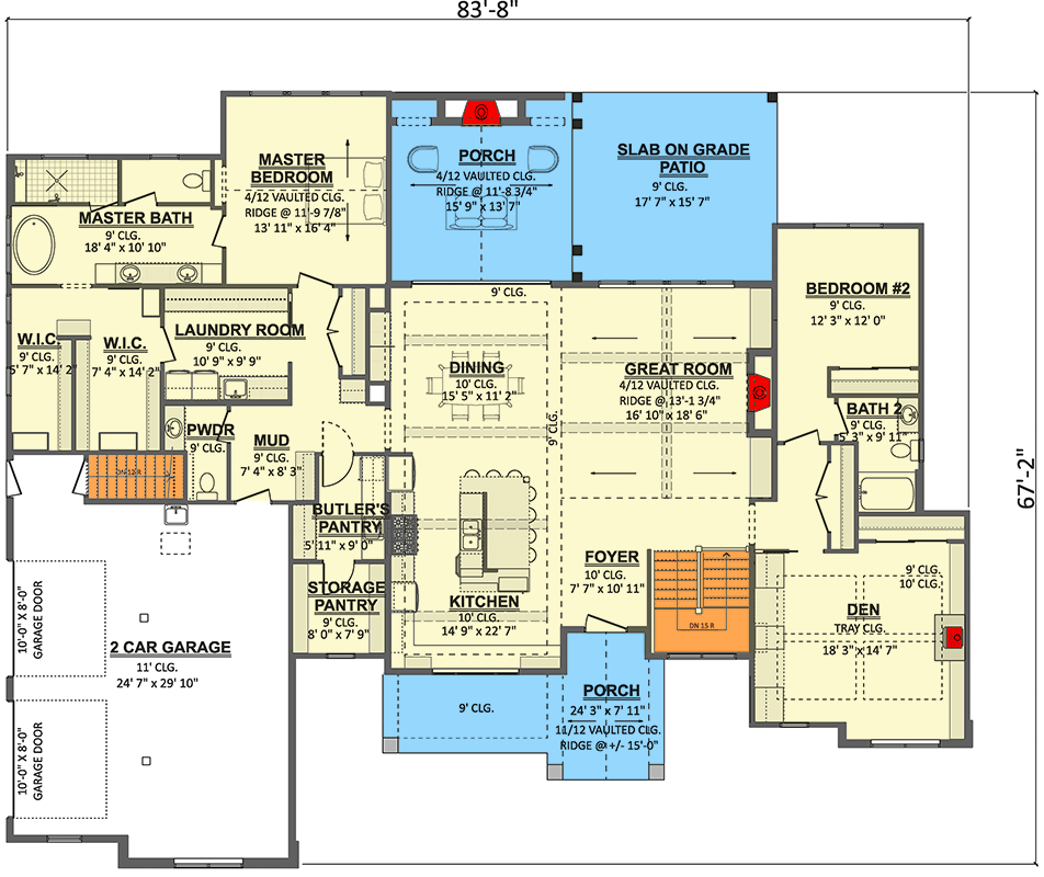 Plan 911066JVD: Modern New American House Plan with 2 or 3 Beds and Grand Outdoor Spaces - Floor Plan - Main Level - Country, Craftsman, New American, Ranch, Transitional