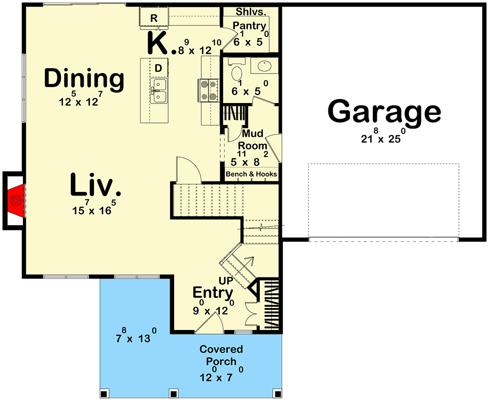 Plan 623609DJ: Farmhouse House Plan with 3 Bedrooms and Attached 2-Car Garage - Floor Plan - Main Level - Country, Farmhouse