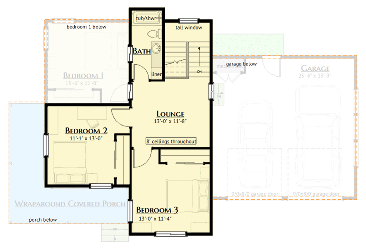 Plan 180023VNW: Modern Farmhouse House Plan with 3 Beds and Wrap-Around Porch - Floor Plan - 2nd Floor - Country, Modern Farmhouse