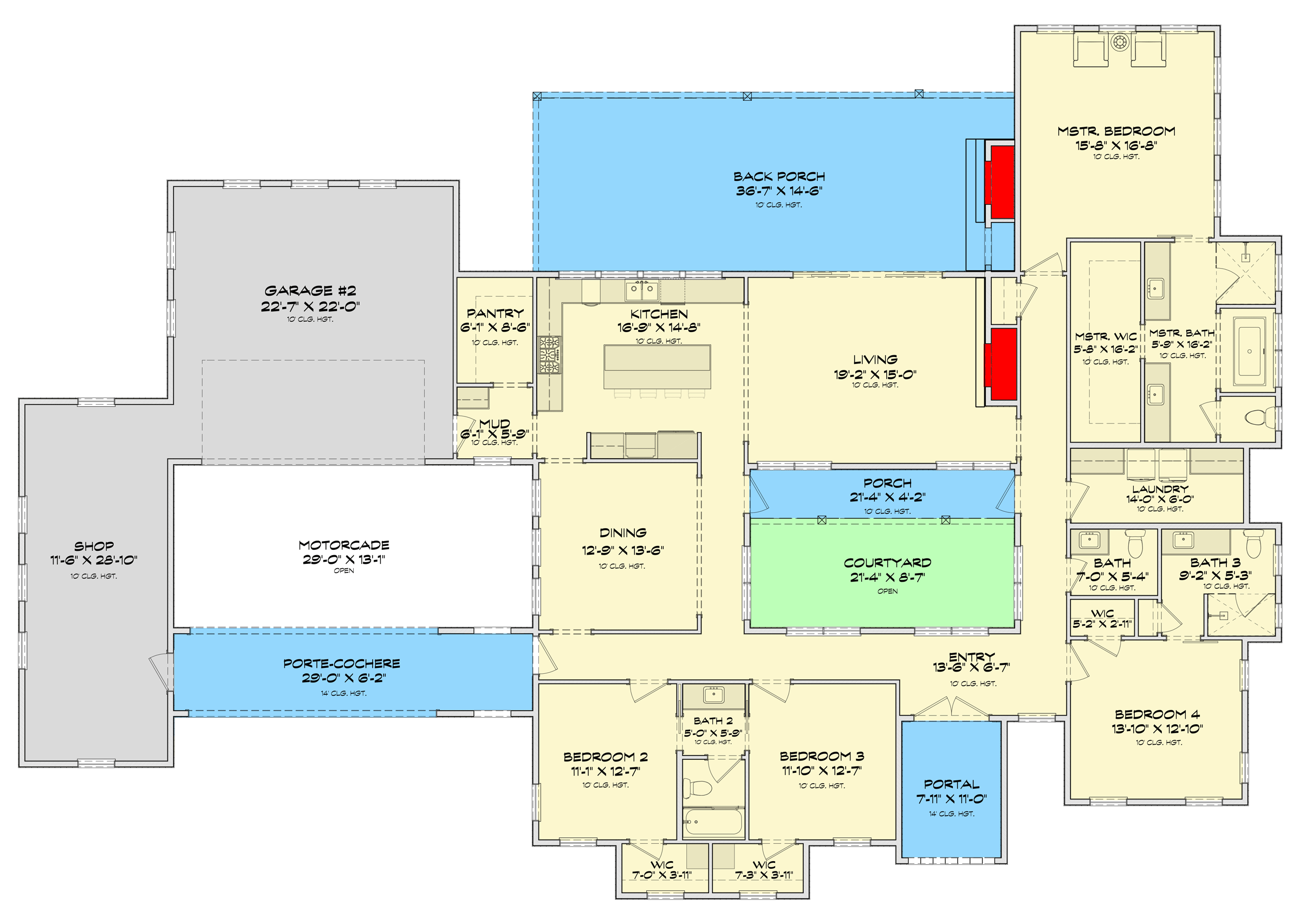 Plan 150015HRP: Mediterranean Spanish House Plan with 4 Beds and Large Workshop - Floor Plan - Image #12 - Mediterranean, Spanish