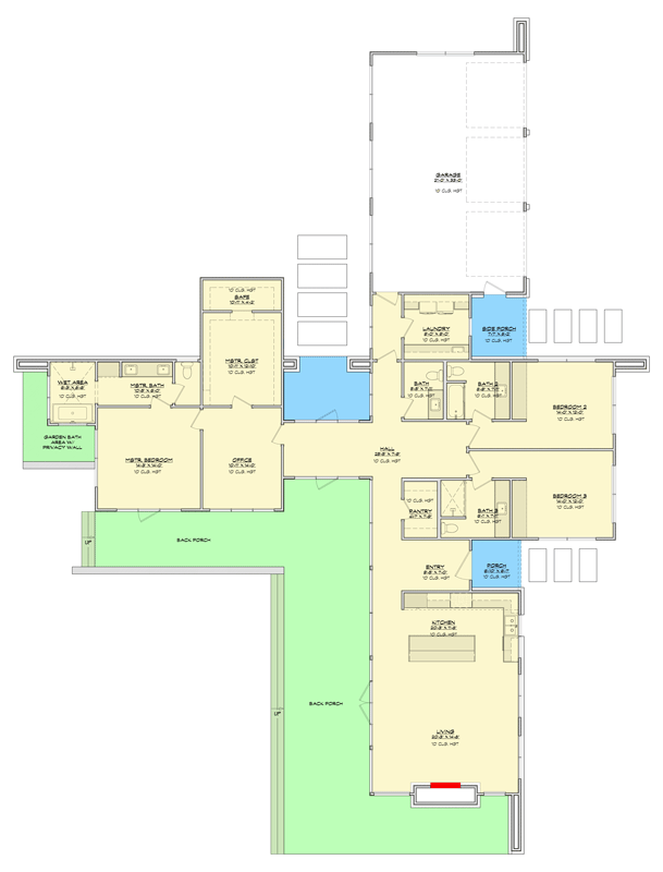 Plan 150016HRP: Contemporary 3-Bedroom House Plan with 2512 Sq Ft and Wrap-Around Porch - Floor Plan - Main Level - Contemporary, Mid Century Modern