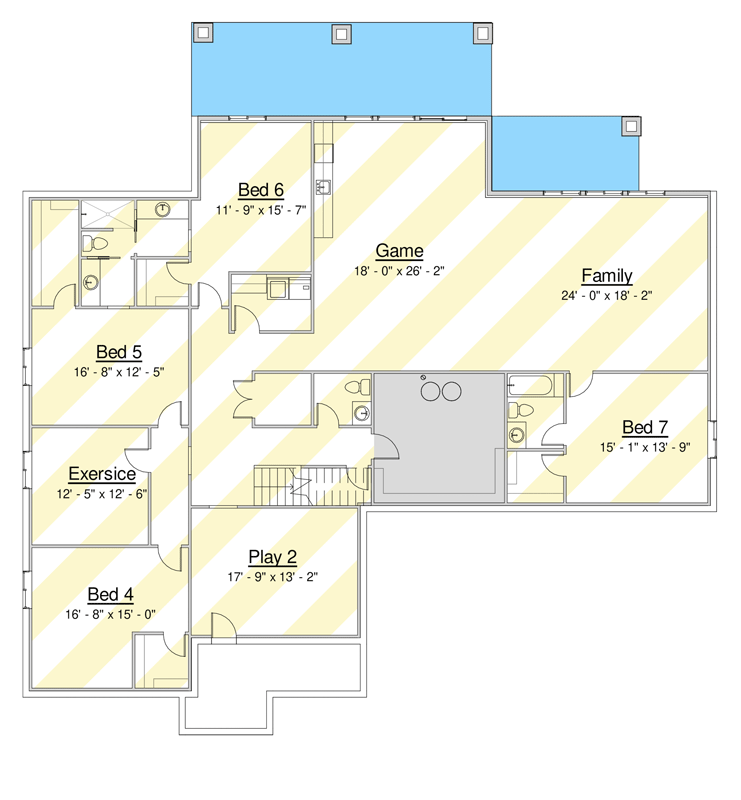 Plan 910152WHD: Spacious Craftsman House Plan with 8 Bedrooms, Bonus Room, and 3-Car Garage - Floor Plan - Optionally Finished Basement Level - Craftsman