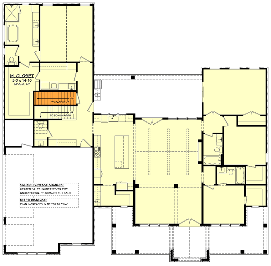 Plan 52032HZ: Modern Farmhouse House Plan with 3 to 4 Bedrooms and 2600 Sq Ft - Floor Plan - Basement Stairs Location - Country, Hill Country, Modern Farmhouse, New American, Traditional, Transitional