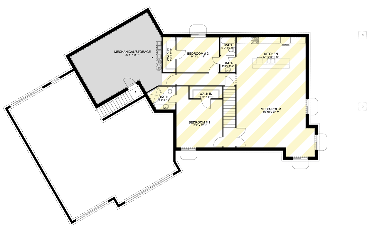 Plan 61735UT: 3 Bedroom Modern Transitional House Plan with Four Car Garage - Floor Plan - Optionally Finished Basement Level - European, Transitional