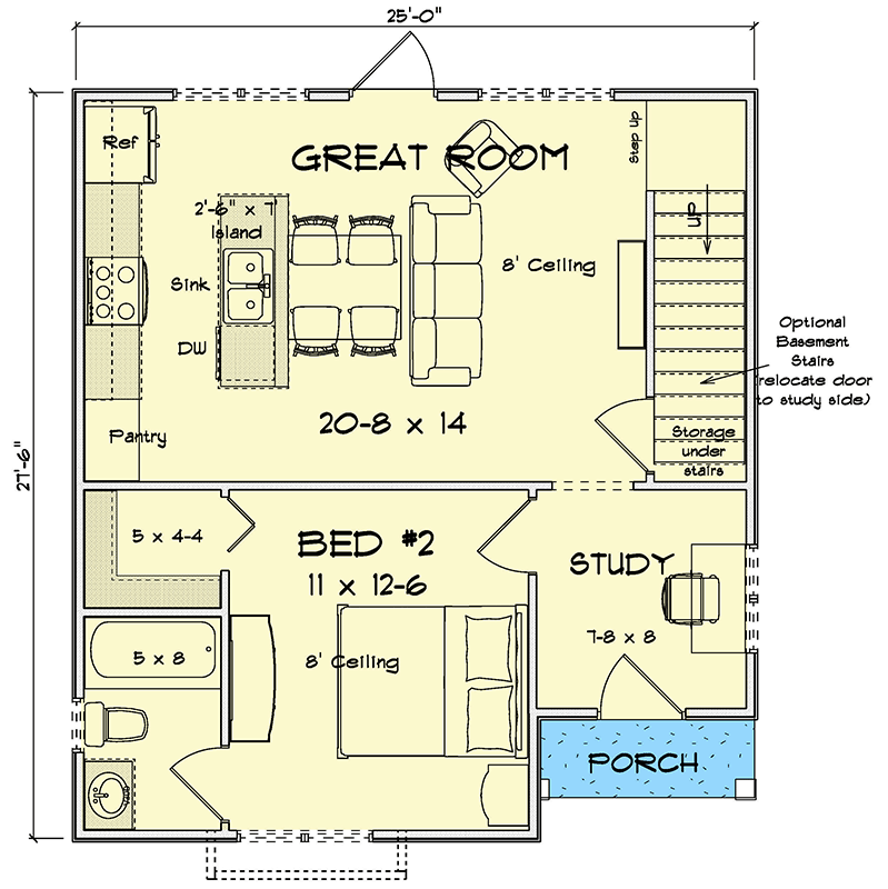 Plan 52523WM: Traditional 3-Bedroom House Plan with Upstairs Master Suite - Floor Plan - Main Level - Traditional