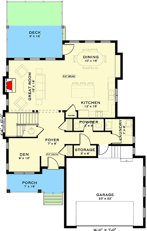 Plan 147061RML: Modern Farmhouse House Plan with 3 Bedrooms and Versatile Bonus Room - Floor Plan - Main Level - Modern Farmhouse, New American