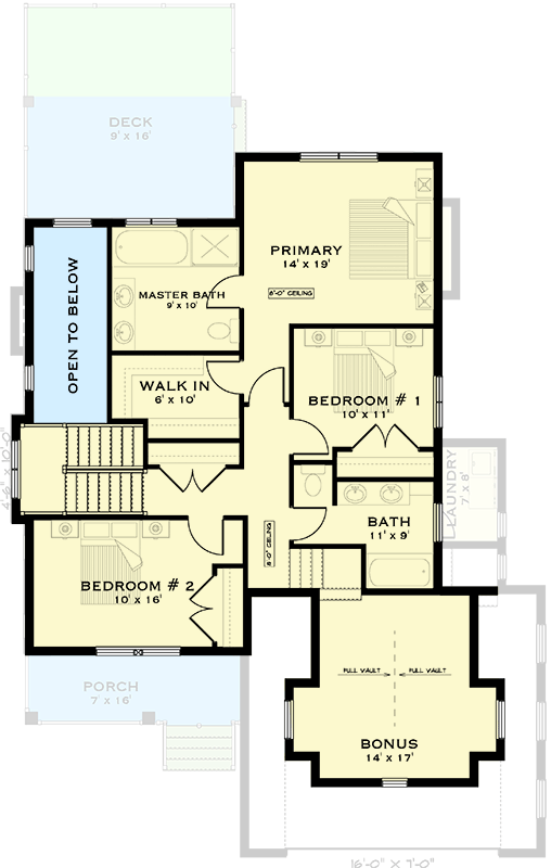 Plan 147061RML: Modern Farmhouse House Plan with 3 Bedrooms and Versatile Bonus Room - Floor Plan - 2nd Floor - Modern Farmhouse, New American
