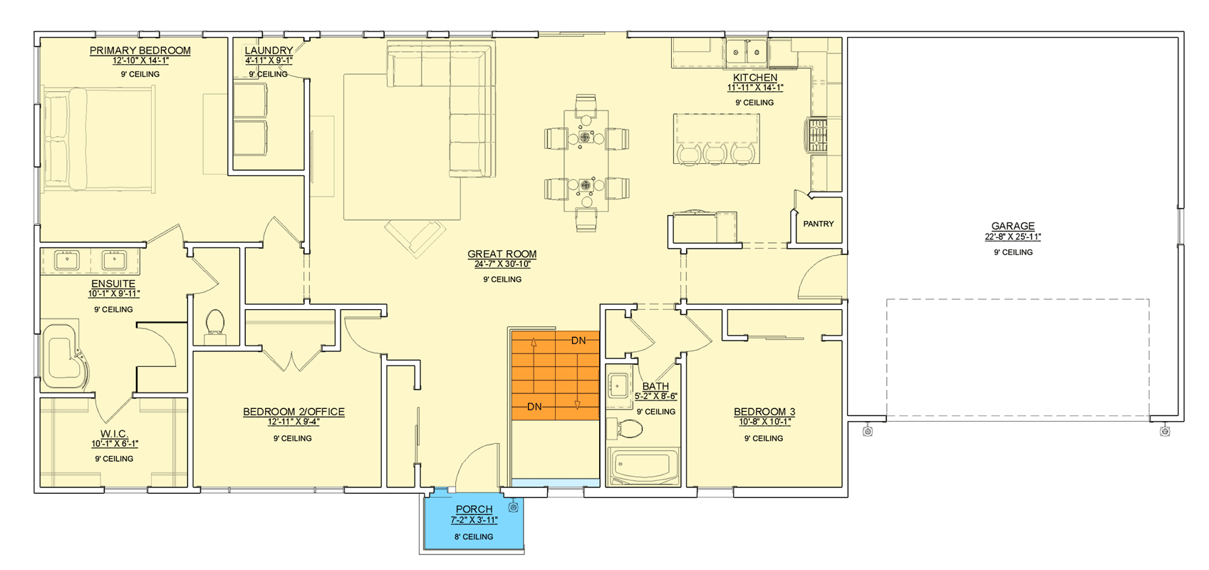 Plan 744520ABR: Contemporary Split-Level House Plan with 3 Bedrooms and 4-Car Garage - Floor Plan - Main Level - Contemporary, Traditional