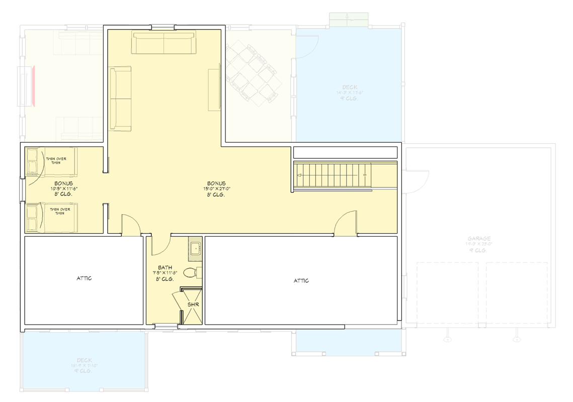 Plan 744521ABR: Craftsman Farmhouse House Plan with First-Floor Primary Suite" - Floor Plan - 2nd Floor - Craftsman, Farmhouse, Traditional