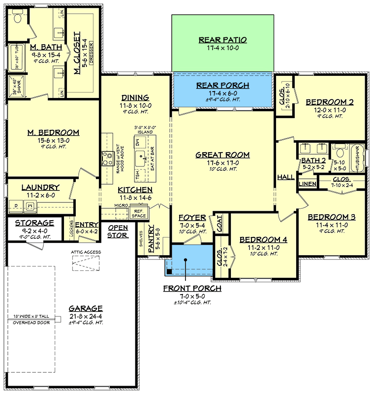 Plan 52034HZ: Traditional Ranch Farmhouse House Plan with Split Bedrooms and Open Living - Floor Plan - Main Level - Country, Farmhouse, Traditional