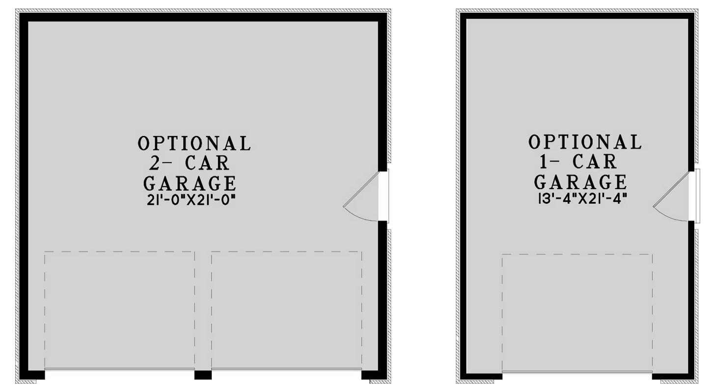 Plan 70960MK: Two Bedroom Tudor Cottage Plan with Arched Stone Entry and Garage Options - Floor Plan - Optional 1-Car or 2-Car Garage (Included with Purchase) - Cottage, Tudor