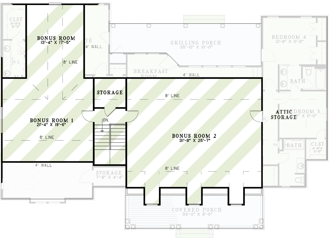 Plan 60726ND: Modern Farmhouse House Plan with 4 Bedrooms and Main Level Master Suite - Floor Plan - 2nd Floor - Country, Farmhouse, Low Country, Modern Farmhouse, Southern, Traditional