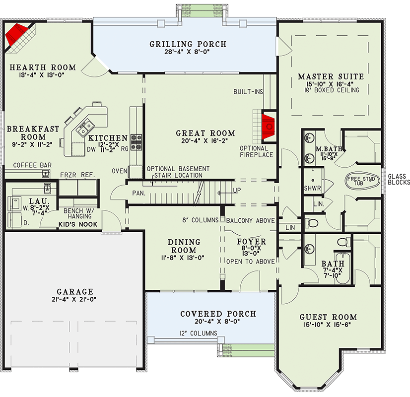 Plan 60727ND: Country House Plan with First-Floor Master and Home Theater - Floor Plan - Main Level - Country, Southern, Traditional