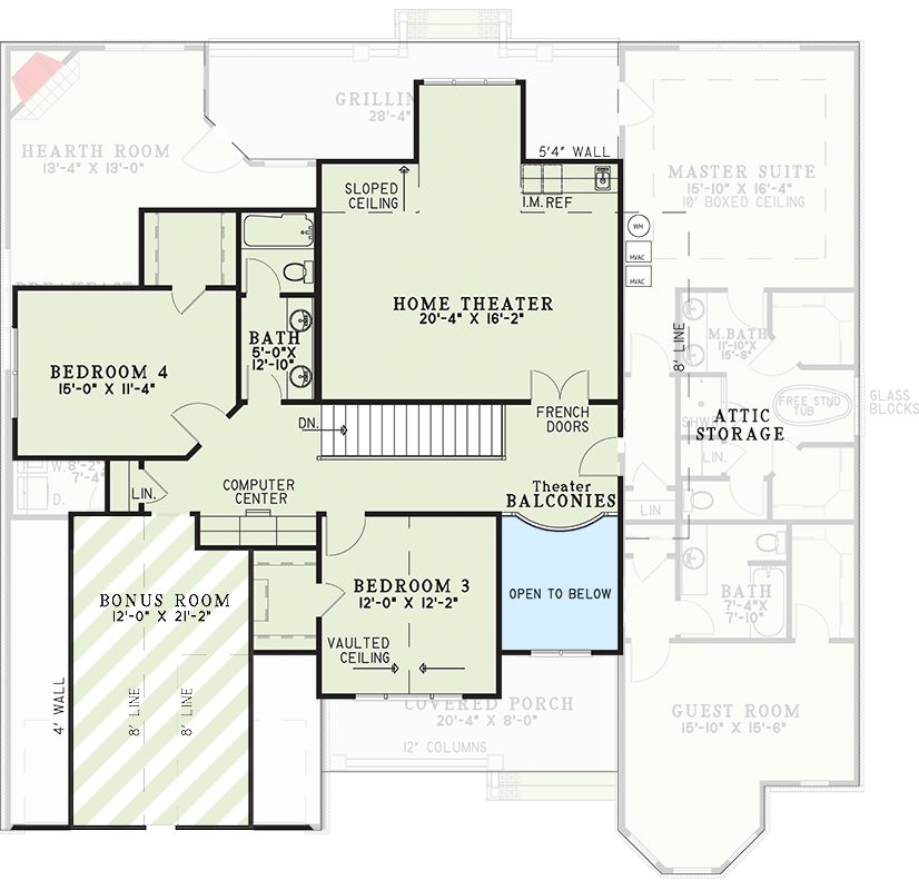 Plan 60727ND: Country House Plan with First-Floor Master and Home Theater - Floor Plan - 2nd Floor - Country, Southern, Traditional