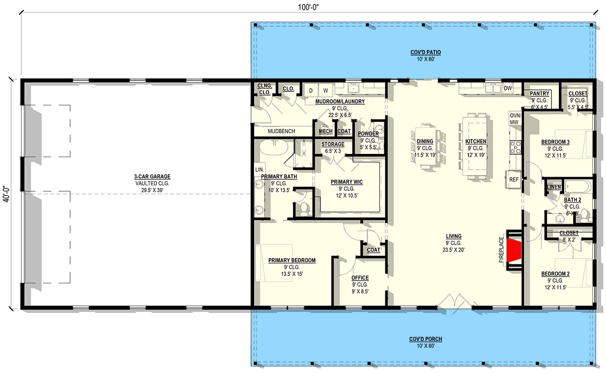 Plan 405111FDC: Modern Farmhouse Barndominium House Plan with 3 Beds and 3 Car Garage - Floor Plan - Main Level - Barndominium, Modern Farmhouse