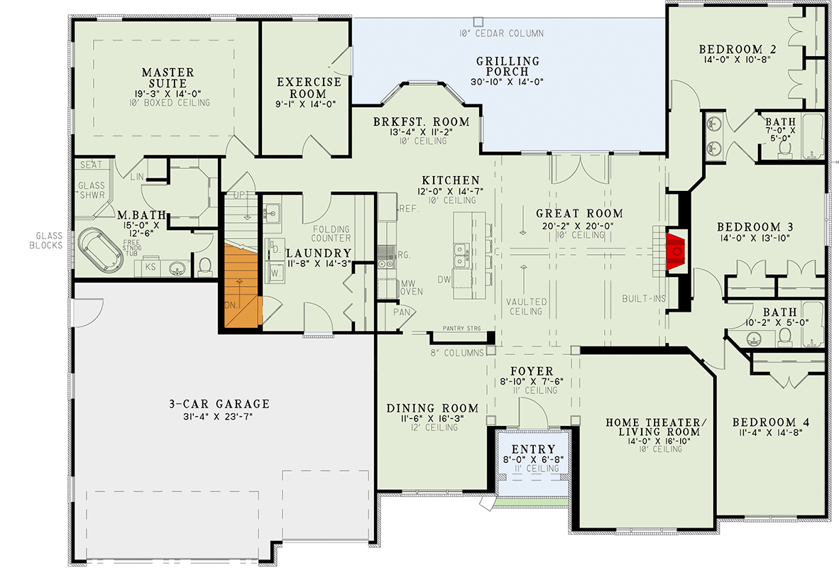 Plan 60728ND: Elegant European Traditional House Plan with 4 Bedrooms and 3-Car Garage - Floor Plan - Main Level - European, Traditional