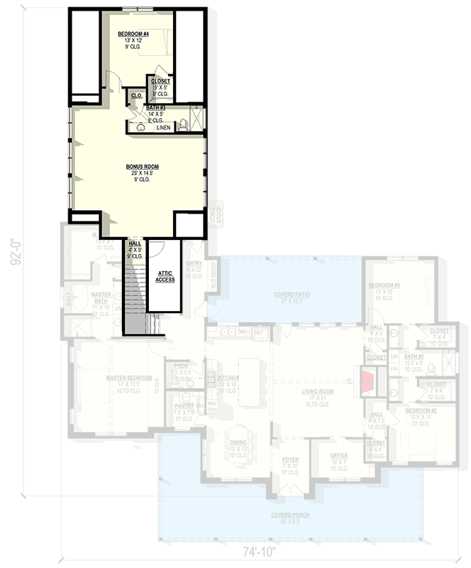 Plan 405113FDC: Spacious New American House Plan with First Floor Master and 3 Car Garage - Floor Plan - 2nd Floor - Modern Farmhouse, New American