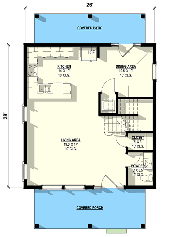 Plan 405114FDC: Farmhouse Plan with Front and Rear Covered Outdoor Spaces - Floor Plan - Main Level - Country, Farmhouse, Traditional