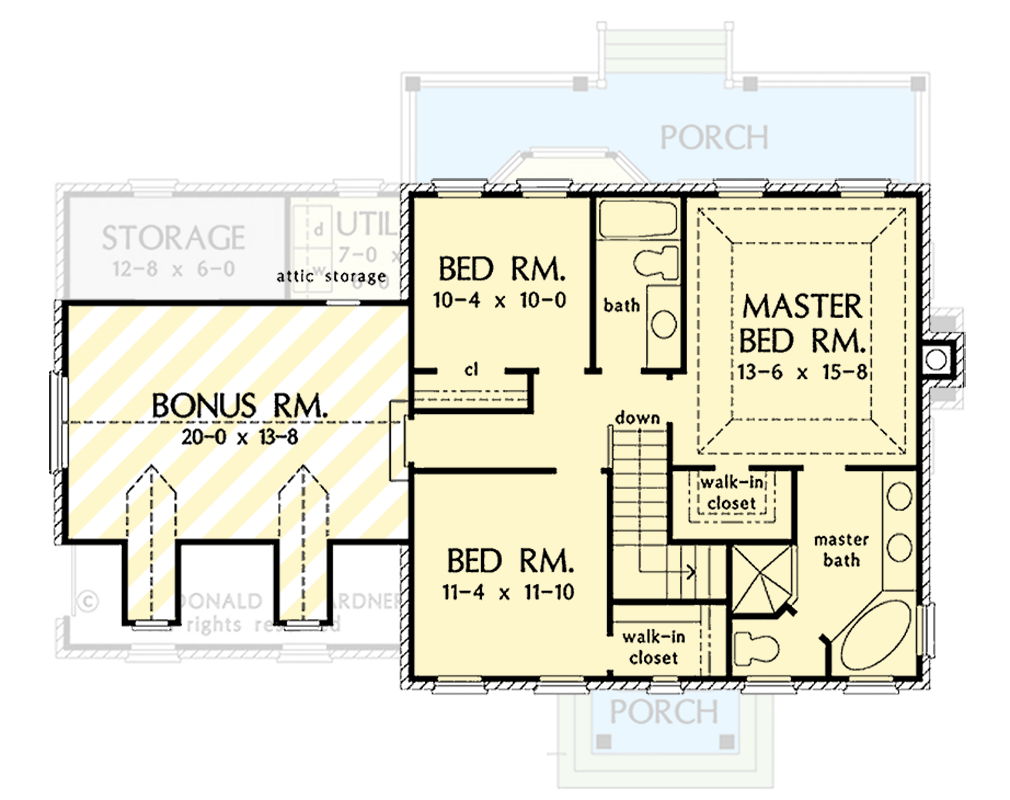 Plan 444444GDN: Traditional Brick House Plan with 3 Bedrooms and Flexible Bonus Room - Floor Plan - 2nd Floor - Traditional