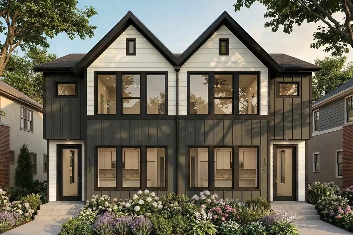 Contemporary Modern Duplex House Plan with Primary Suite Upstairs