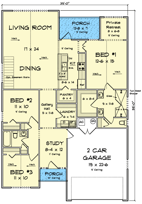 Plan 52539WM: Country Ranch House Plan with Split Bedrooms and Walk in Pantry - Floor Plan - Main Level - Country, Ranch, Traditional