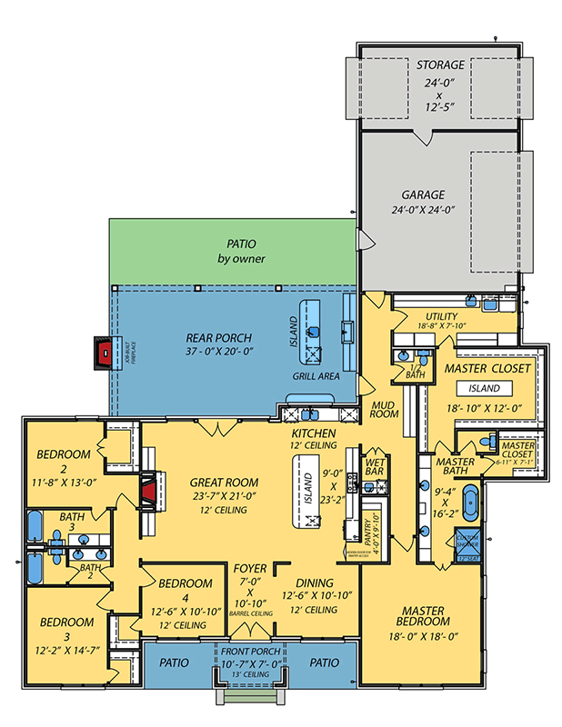 Plan 83971JW: French Country House Plan with Split Bedrooms and Expansive Outdoor Living - Floor Plan - Main Level - European, French Country