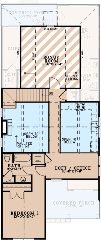 Plan 70963MK: Modern Farmhouse House Plan with Loft, Bonus Room, and Rear Porch - Floor Plan - 2nd Floor - Farmhouse