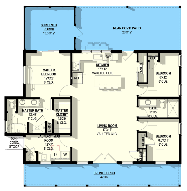 Plan 405121FDC: Three Bed Barndominium House Plan with Large Covered Patio - Floor Plan - Main Level - Barndominium