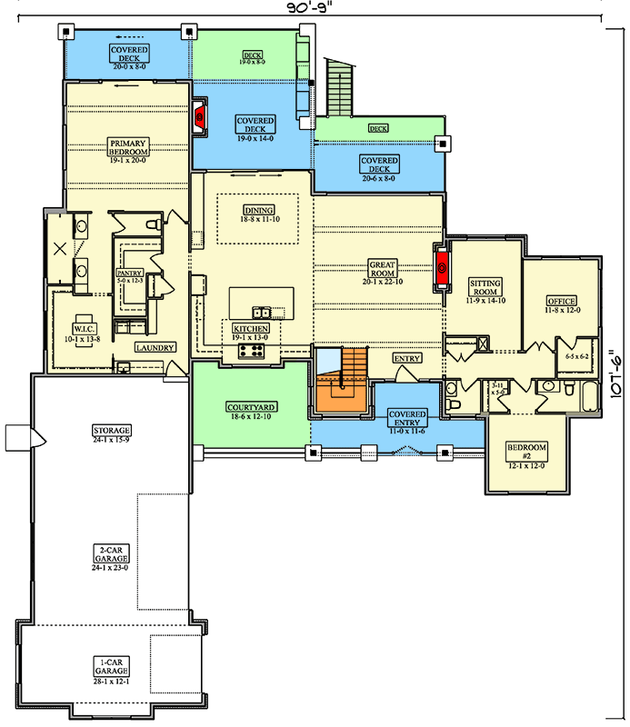 Plan 95353RW: Contemporary Mountain House Plan with Three Bedrooms and Expansive Covered Decks - Floor Plan - Main Level - Contemporary, Mountain
