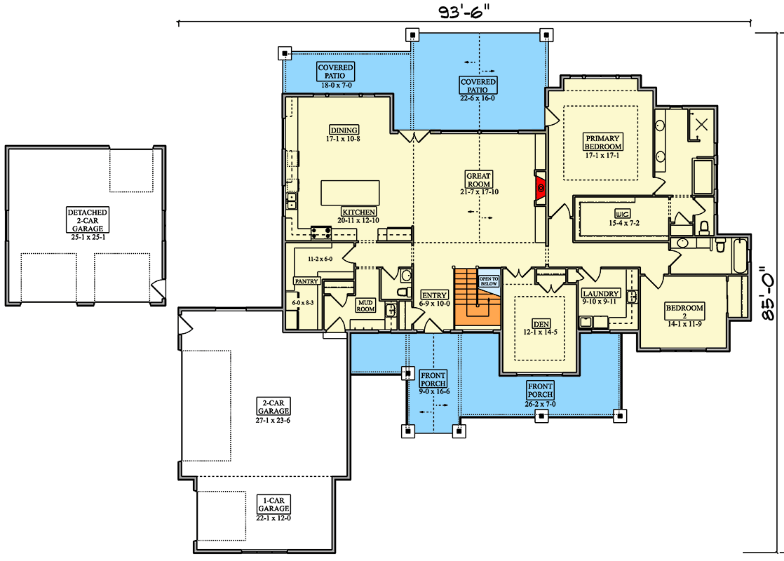 Plan 95354RW: Craftsman Mountain House Plan with Five Car Garage and Primary Suite - Floor Plan - Main Level - Craftsman, Mountain, New American