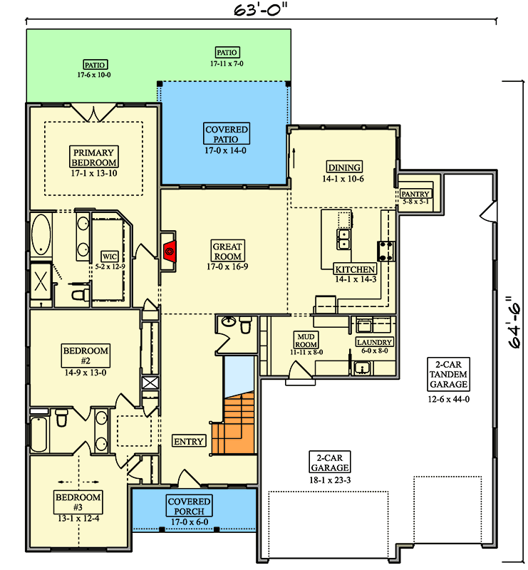 Plan 95355RW: Craftsman Mountain House Plan with 4-Car Garage and Open Concept Living - Floor Plan - Main Level - Craftsman, Mountain, New American