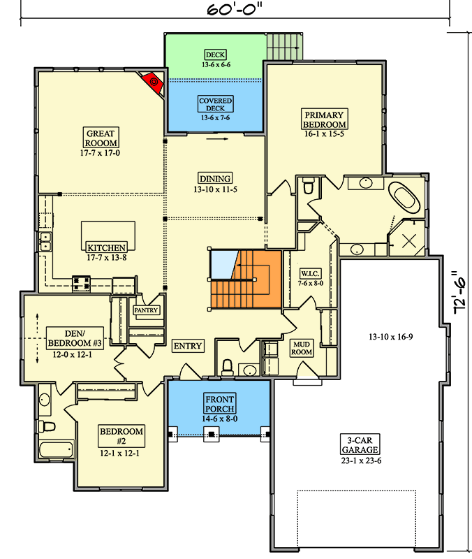 Plan 95360RW: Craftsman Mountain House Plan with Two or Three Bedrooms and Three Car Garage - Floor Plan - Main Level - Craftsman, Mountain, New American