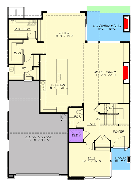 Plan 230017JD: Luxury Modern Home Plan with 5 Bedrooms and Elevator - Floor Plan - Main Level - Contemporary, Modern