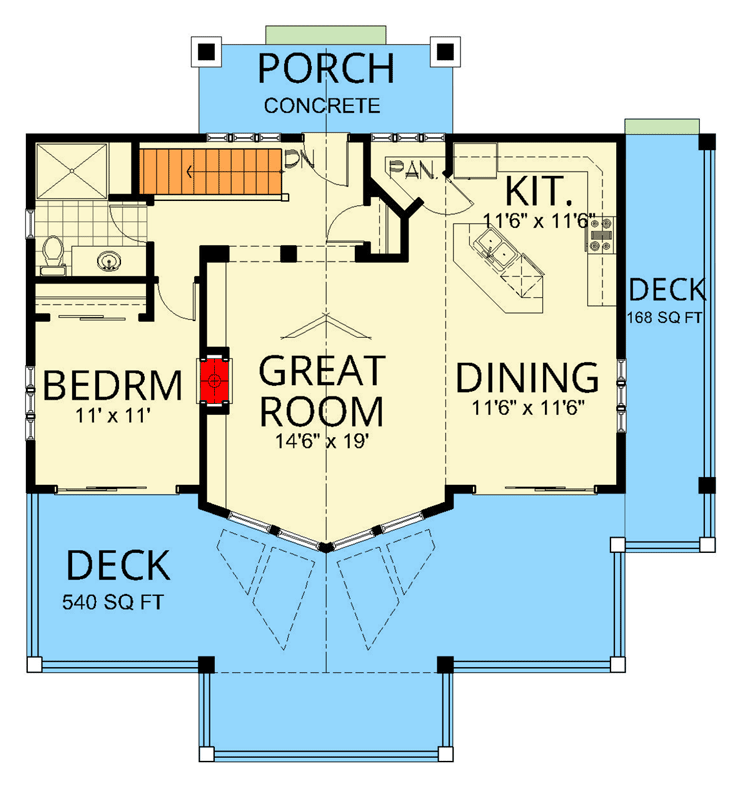 Plan 267105SPK: Mountain Craftsman House Plan with Flexible Bedrooms and Wrap-Around Porch - Floor Plan - Main Level - Craftsman, Mountain