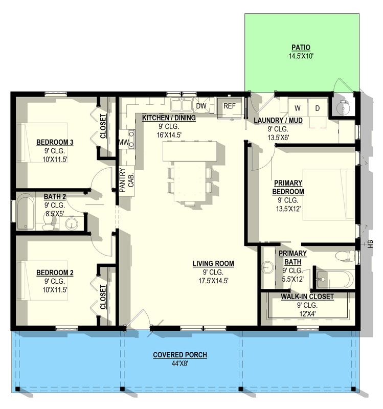 Plan 405126FDC: Modern Barndominium House Plan with 3 Beds and Covered Porch - Floor Plan - Main Level - Barndominium