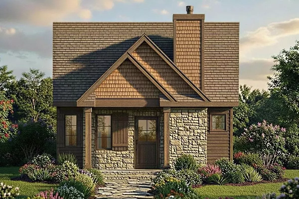 Cabin Cottage House Plan with Efficient Studio Living