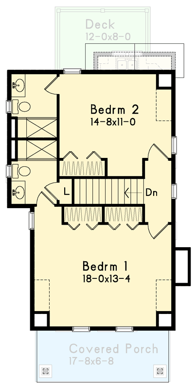 Plan 22036SL: Two-Bedroom Craftsman Farmhouse House Plan with Basement Foundation - Floor Plan - 2nd Floor - Craftsman, Farmhouse