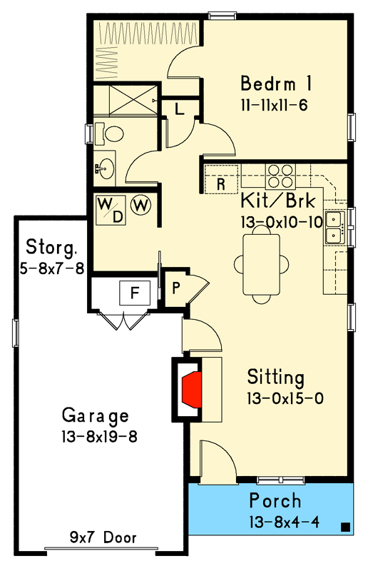Plan 22072SL: Charming Cottage House Plan with 1 Bedroom and 1-Car Garage - Floor Plan - Main Level - Cottage, Country