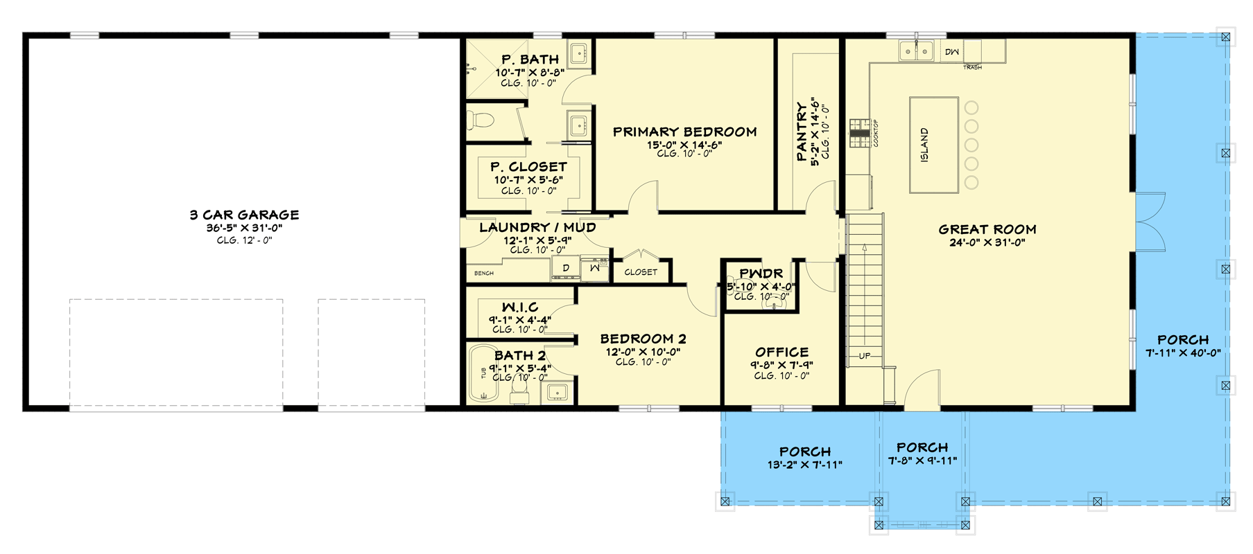 Plan 850025PKE: 5-Bedroom Barndominium House Plan with 3-Car Garage and Wrap-Around Porch - Floor Plan - Main Level - Barndominium